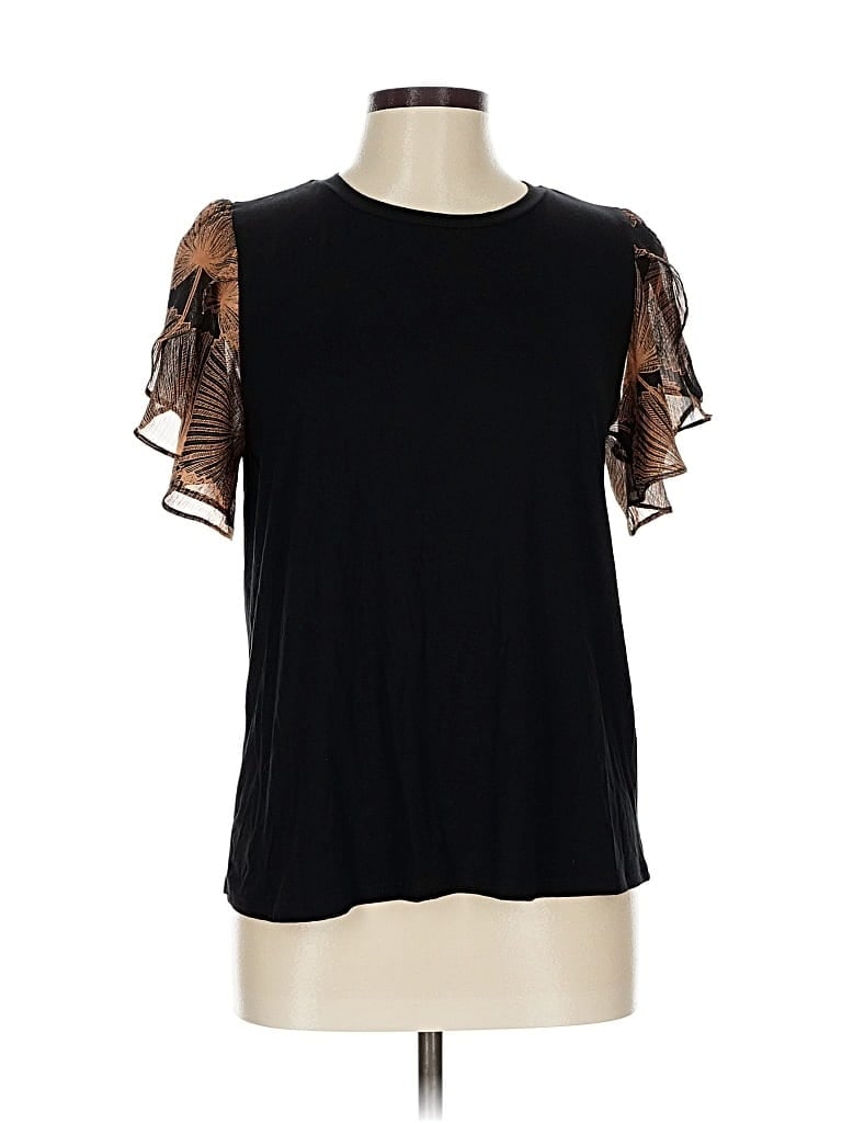 Pre-owned Beacon Short Sleeve Top Black Cold Shoulder Neckline Tops
