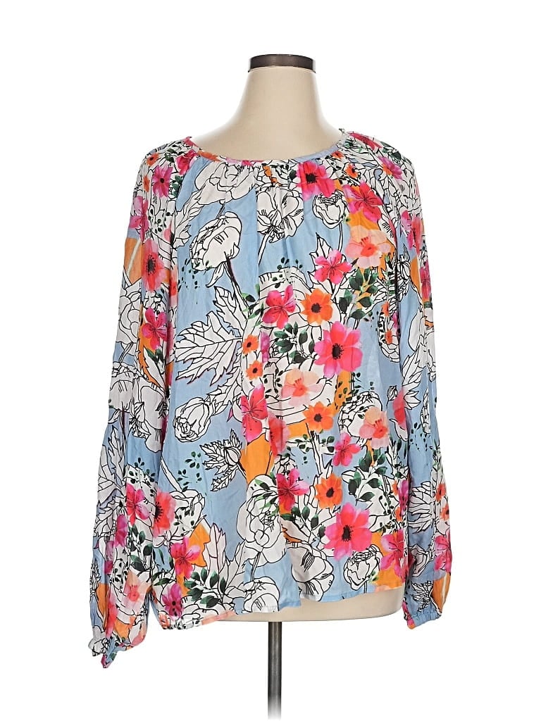 Pre-owned Tolani Long Sleeve Blouse In Blue