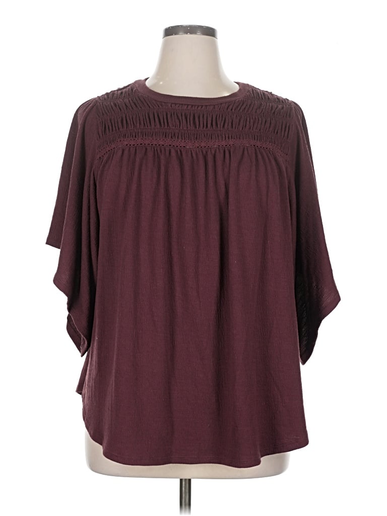 Pre-owned Torrid Short Sleeve Blouse In Burgundy