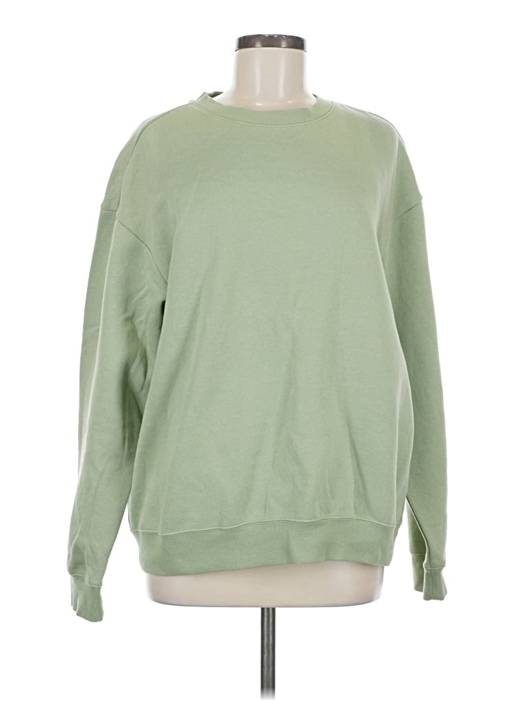 Pre-owned H&m Long Sleeve Top Green Crew Neck Tops