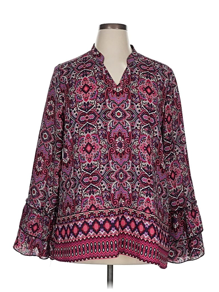 Pre-owned Tacera Long Sleeve Blouse In Burgundy