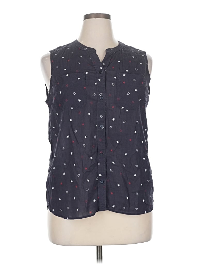 Pre-owned Eddie Bauer Sleeveless Button Down Shirt In Blue