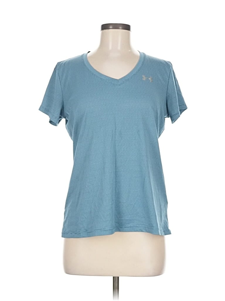 Pre-owned Under Armour Short Sleeve Top Teal V Neck Tops In Blue