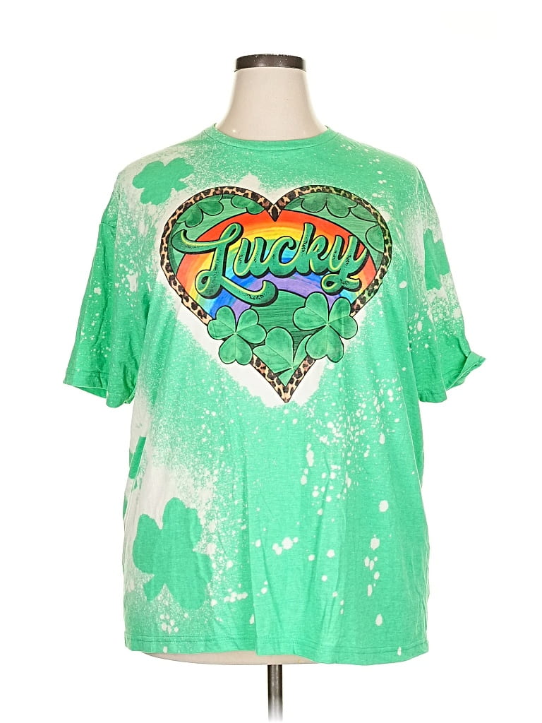 Pre-owned Gildan Short Sleeve Top Green Keyhole Neckline Tops