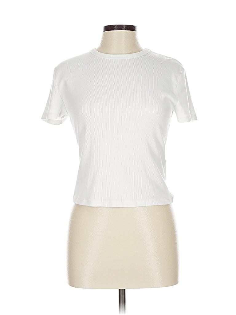 Pre-owned Abercrombie & Fitch Short Sleeve Top White Mock Neckline Tops