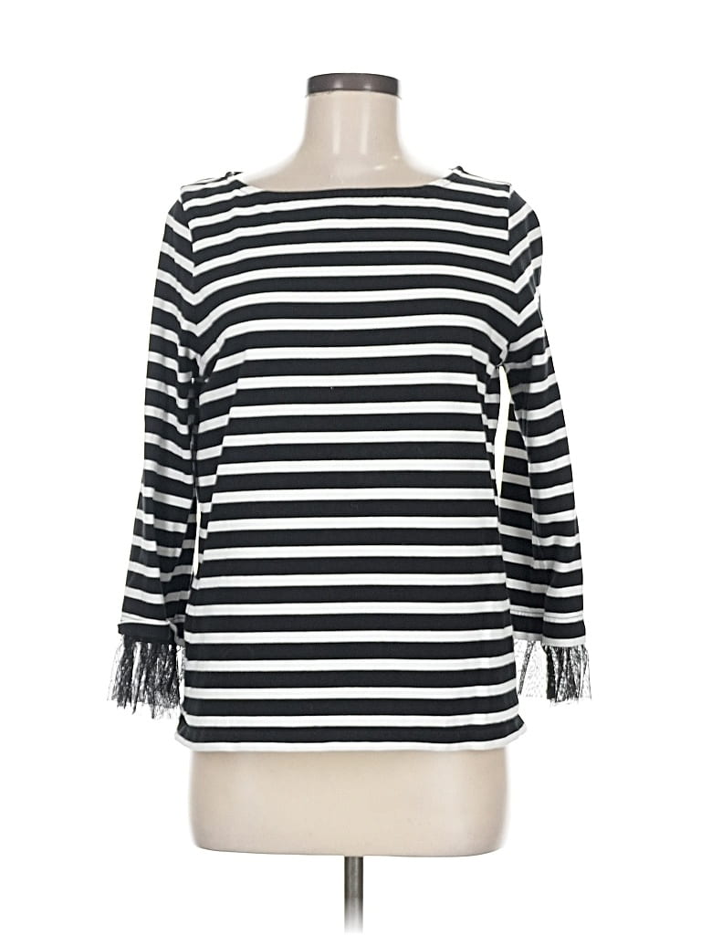 Pre-owned J.crew Factory Store 3/4 Sleeve Top Black Boatneck Tops