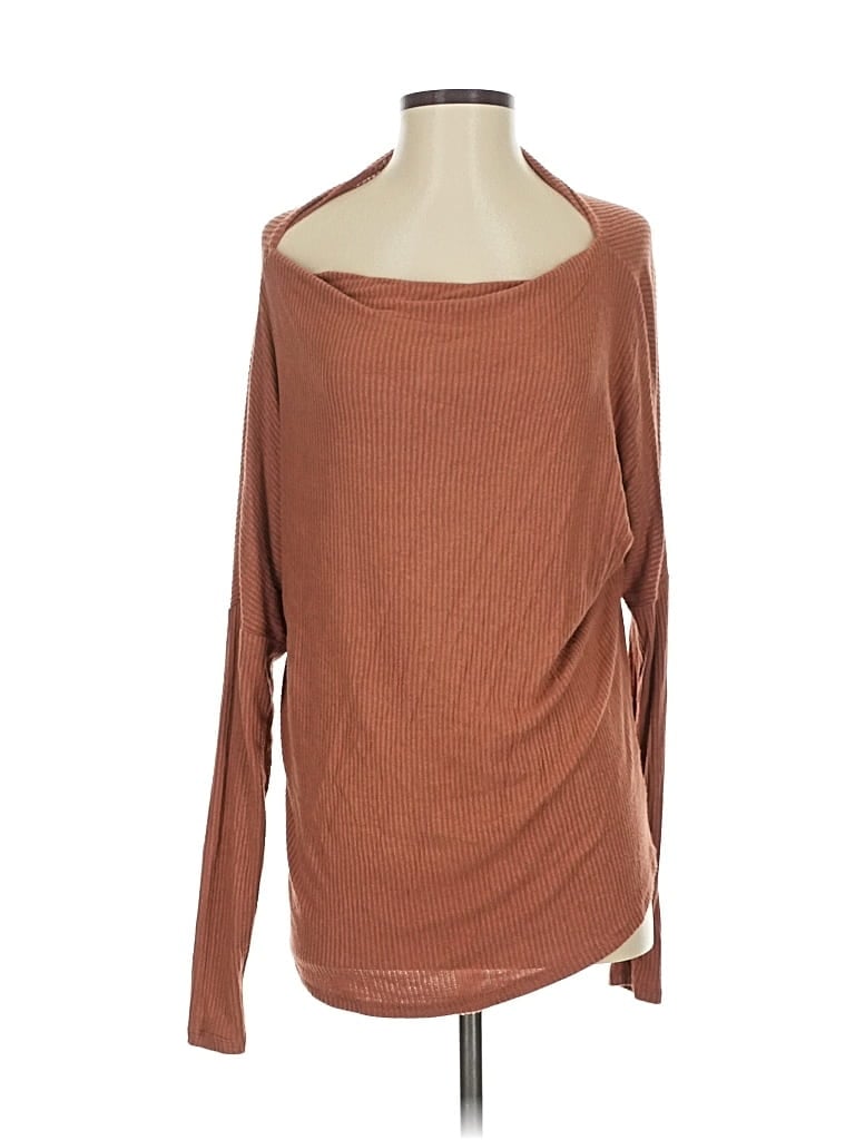 Pre-owned Elan Long Sleeve Top Brown Boatneck Tops
