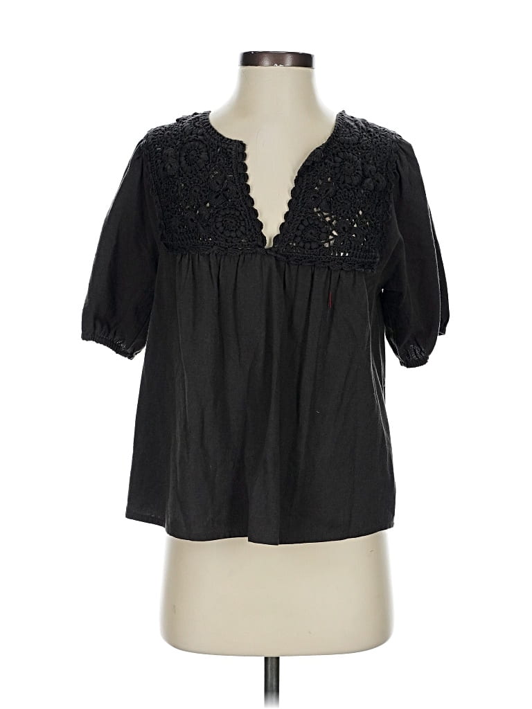 Pre-owned Lucky Brand Short Sleeve Blouse In Black