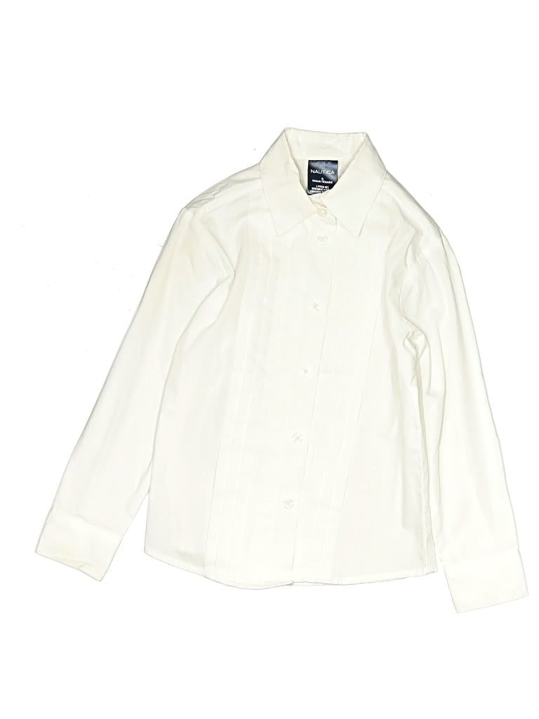 Pre-owned Nautica Kids' Long Sleeve Button Down Shirt In White