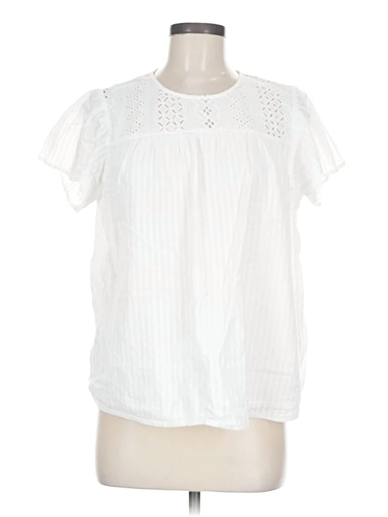 Pre-owned Ella Moss Short Sleeve Blouse In White