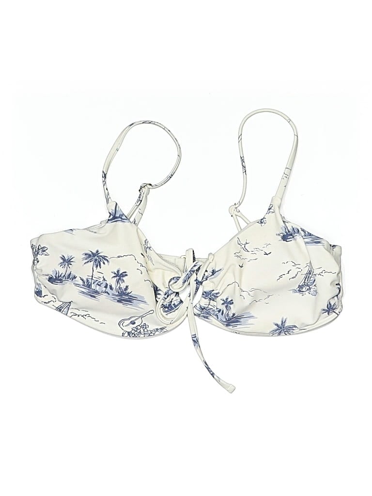 HOLLISTER Pre-owned Swimsuit Top Ivory Floral Pattern Swimwear In White