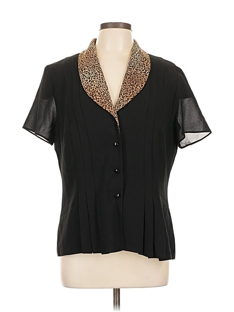 Pre-owned Danny & Nicole Short Sleeve Blouse In Black