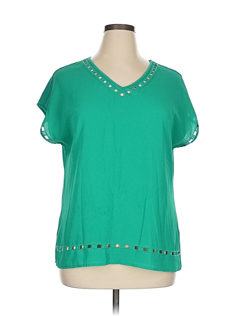 Pre-owned Christopher & Banks Short Sleeve Blouse In Green
