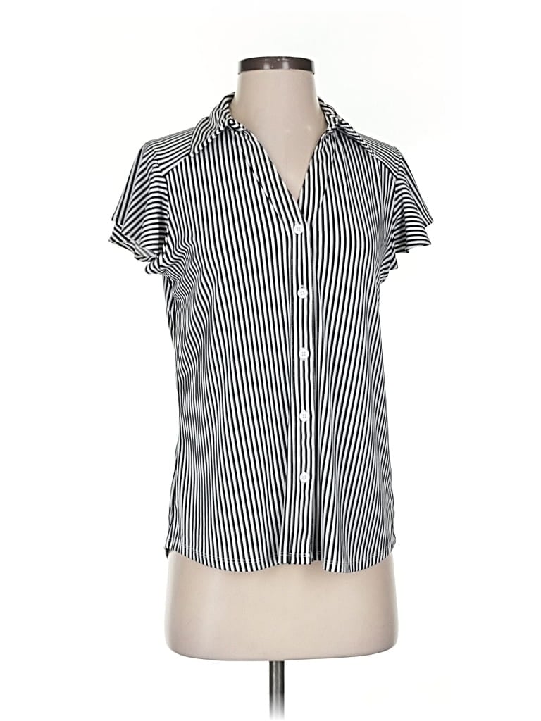 Pre-owned Adrianna Papell Short Sleeve Blouse In Black