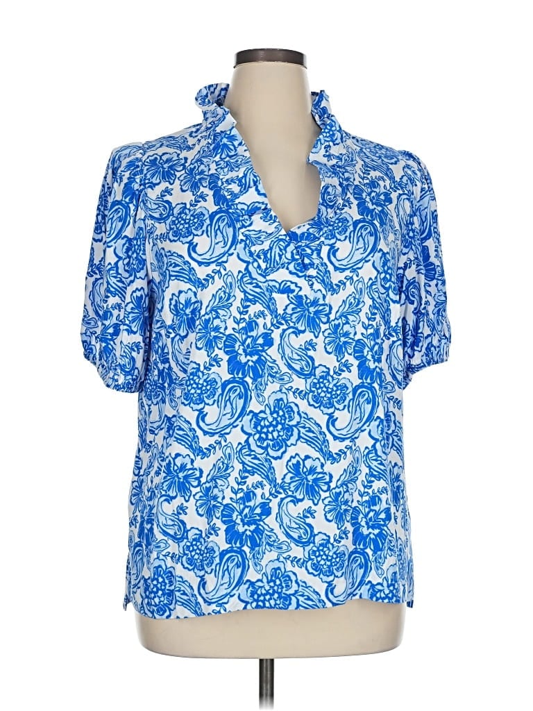 Pre-owned Crown & Ivy Short Sleeve Blouse In Blue