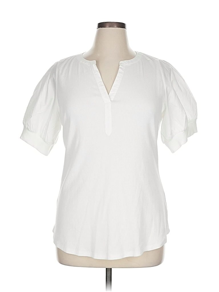 Pre-owned Lane Bryant Short Sleeve Blouse In White