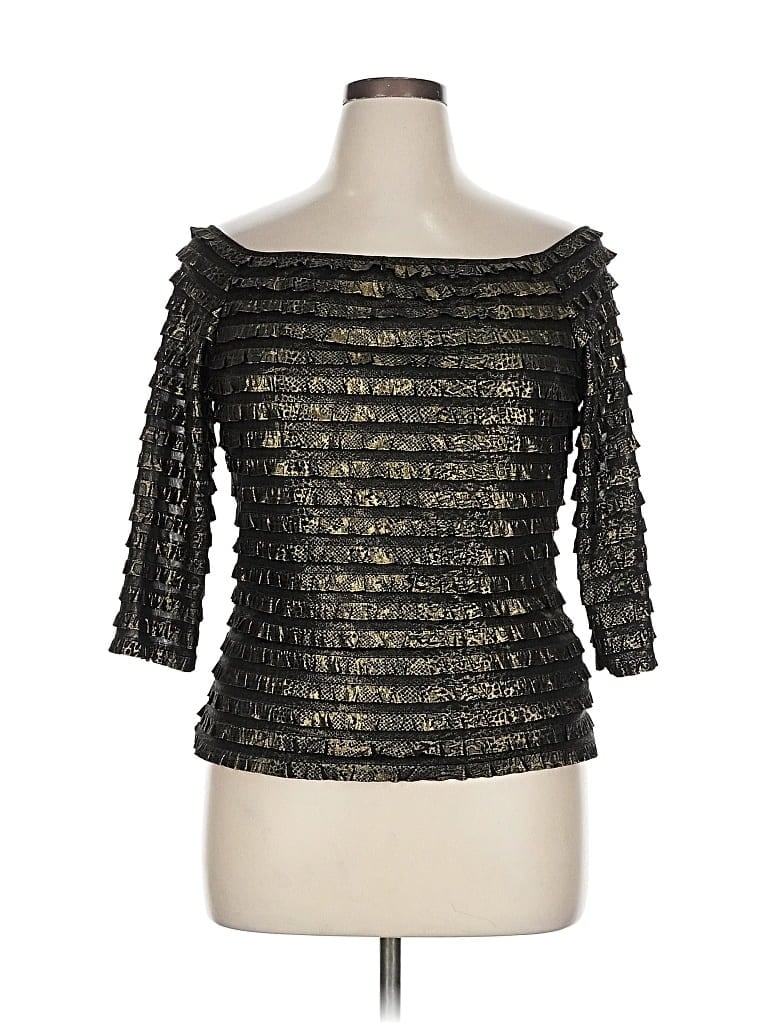 Pre-owned Frank Lyman Design 3/4 Sleeve Top Black Off The Shoulder Neckline Tops