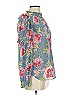 Ann Taylor LOFT 100% Polyester Floral Blue Long Sleeve Blouse Size XXS - photo 4