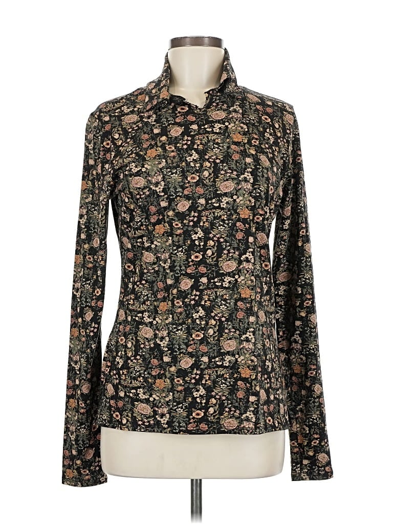 Pre-owned Peruvian Connection Long Sleeve Blouse In Black