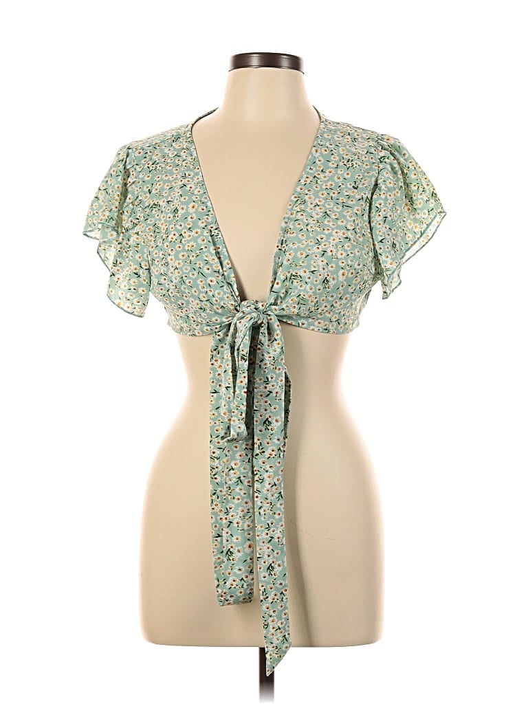 Pre-owned Shein Short Sleeve Blouse In Green