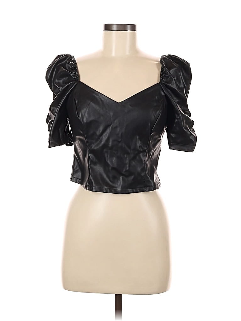 Pre-owned Haute Monde Short Sleeve Top Black Sweetheart Neckline Tops
