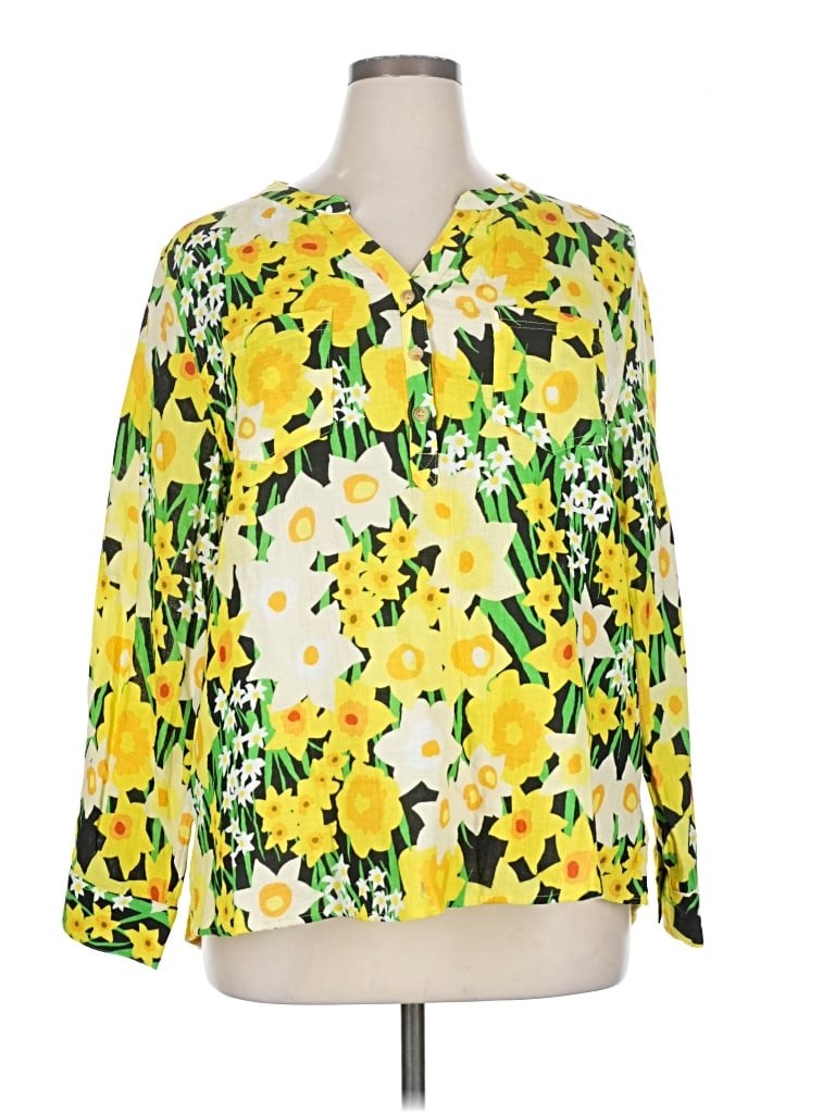 Lesley Evers Long Sleeve Blouse In Yellow