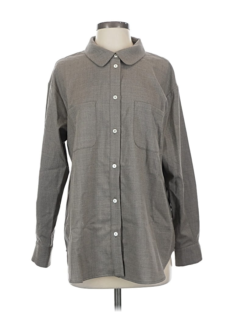 Pre-owned Oasis Long Sleeve Button Down Shirt In Gray