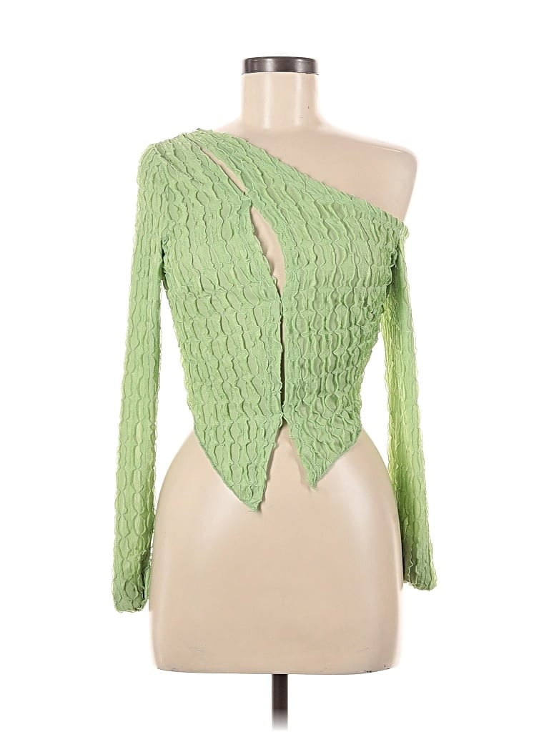 SHEIN Pre-owned Long Sleeve Top Green One Shoulder Neckline Tops