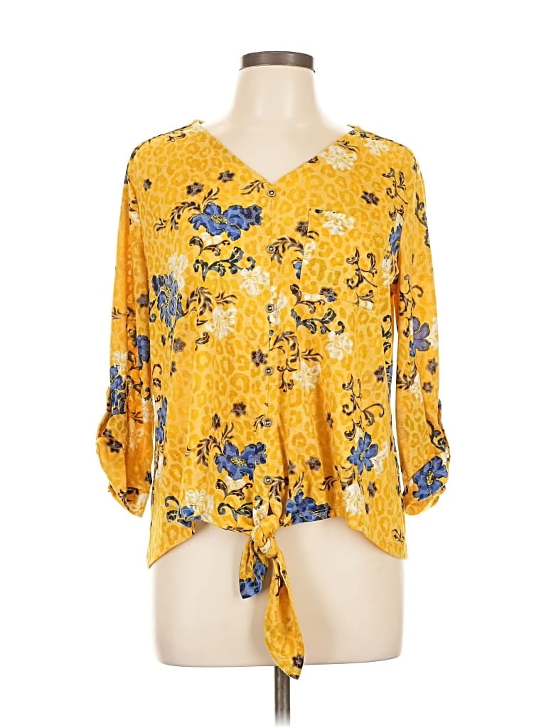 Pre-owned Cato 3/4 Sleeve Blouse In Yellow