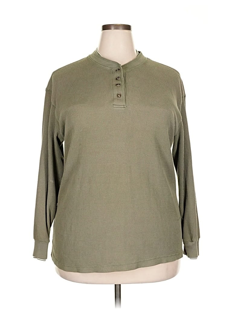 Pre-owned Cherokee Long Sleeve Henley Shirt In Green