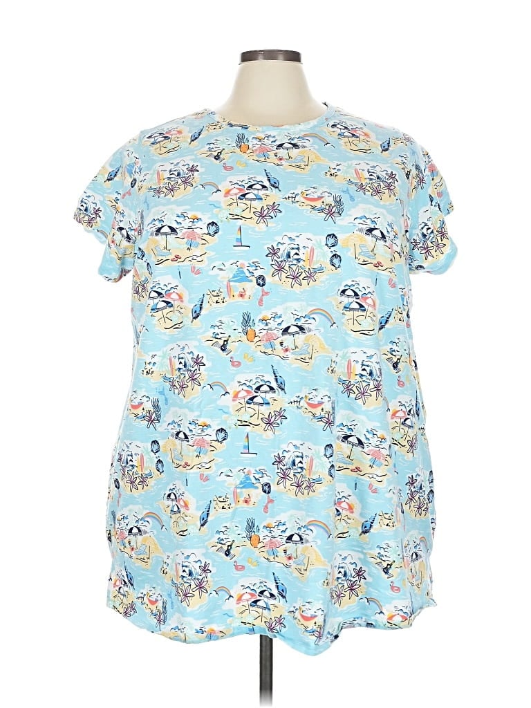 Pre-owned Vera Bradley Short Sleeve Top Blue Keyhole Neckline Tops