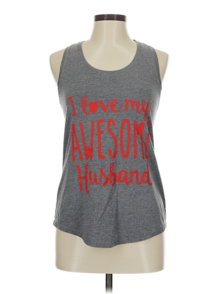 Pre-owned Instant Message Tank Top Gray Halter Neckline Tops