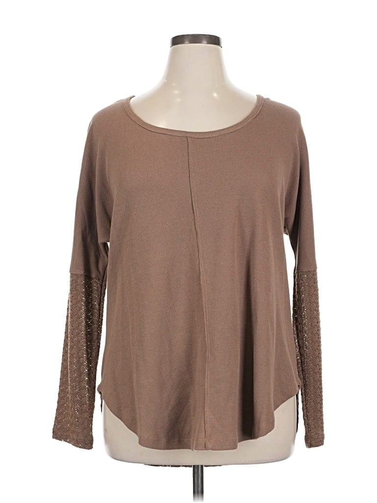 Pre-owned Weekend Suzanne Betro Long Sleeve Top Brown Crew Neck Tops