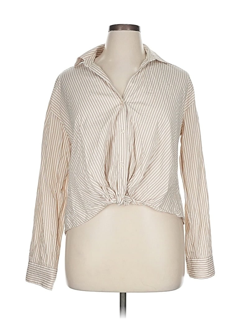 Pre-owned Evereve Long Sleeve Blouse In Brown