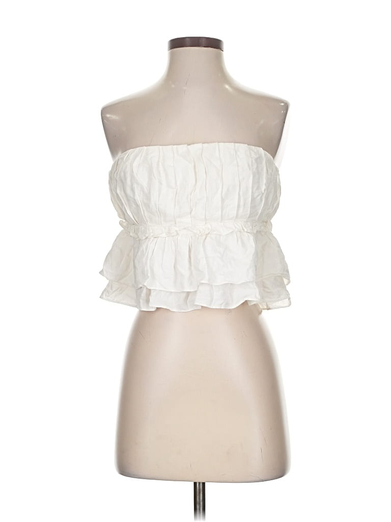 Pre-owned Zara Sleeveless Top Ivory Strapless Neckline Tops In White