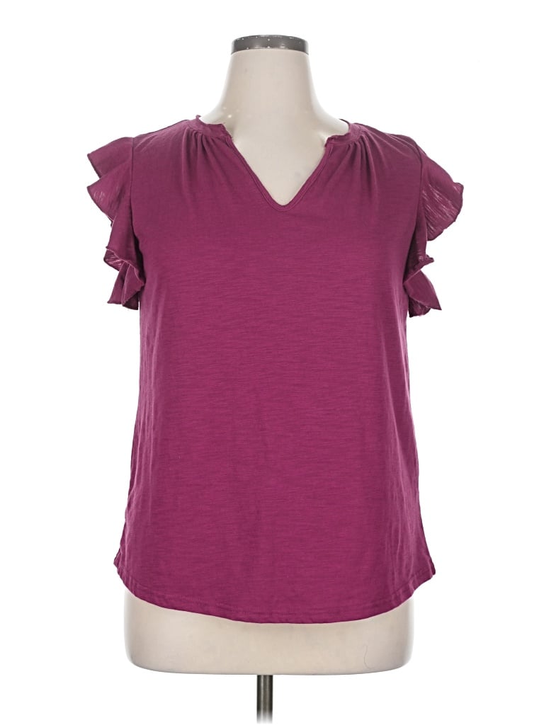 Pre-owned Dokotoo Short Sleeve Top Burgundy Ruffles Neckline Tops