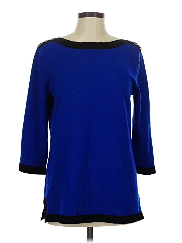 Pre-owned Cable & Gauge Pullover Sweater In Blue