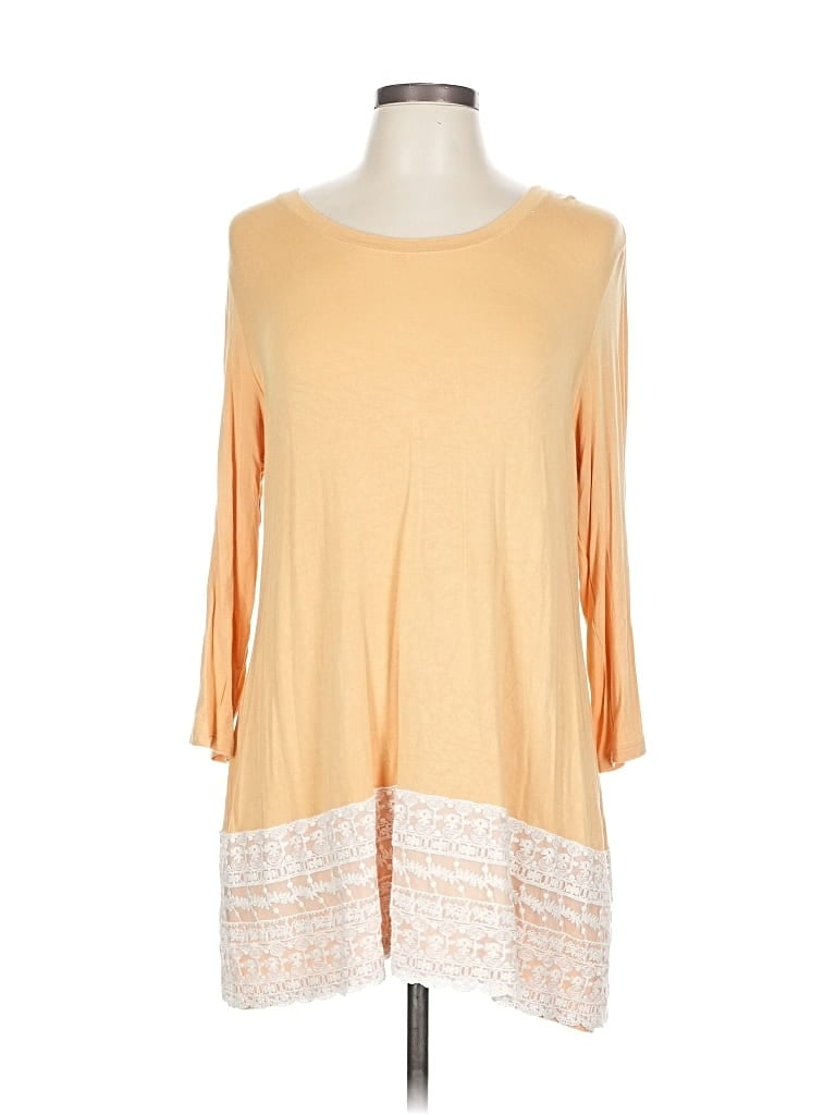 Pre-owned Logo By Lori Goldstein 3/4 Sleeve Top Orange Boatneck Tops