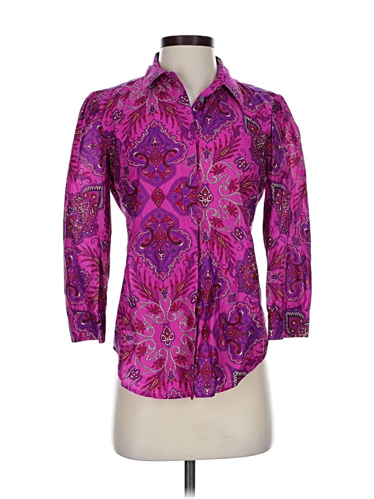 Pre-owned Liberty Art Fabrics For J.crew 3/4 Sleeve Button Down Shirt In Purple