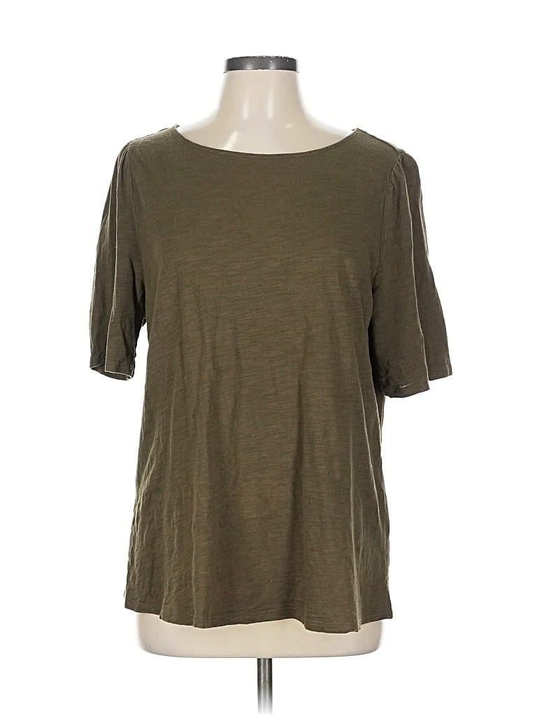 Pre-owned Belle By Kim Gravel Short Sleeve Top Green Scoop Neck Tops