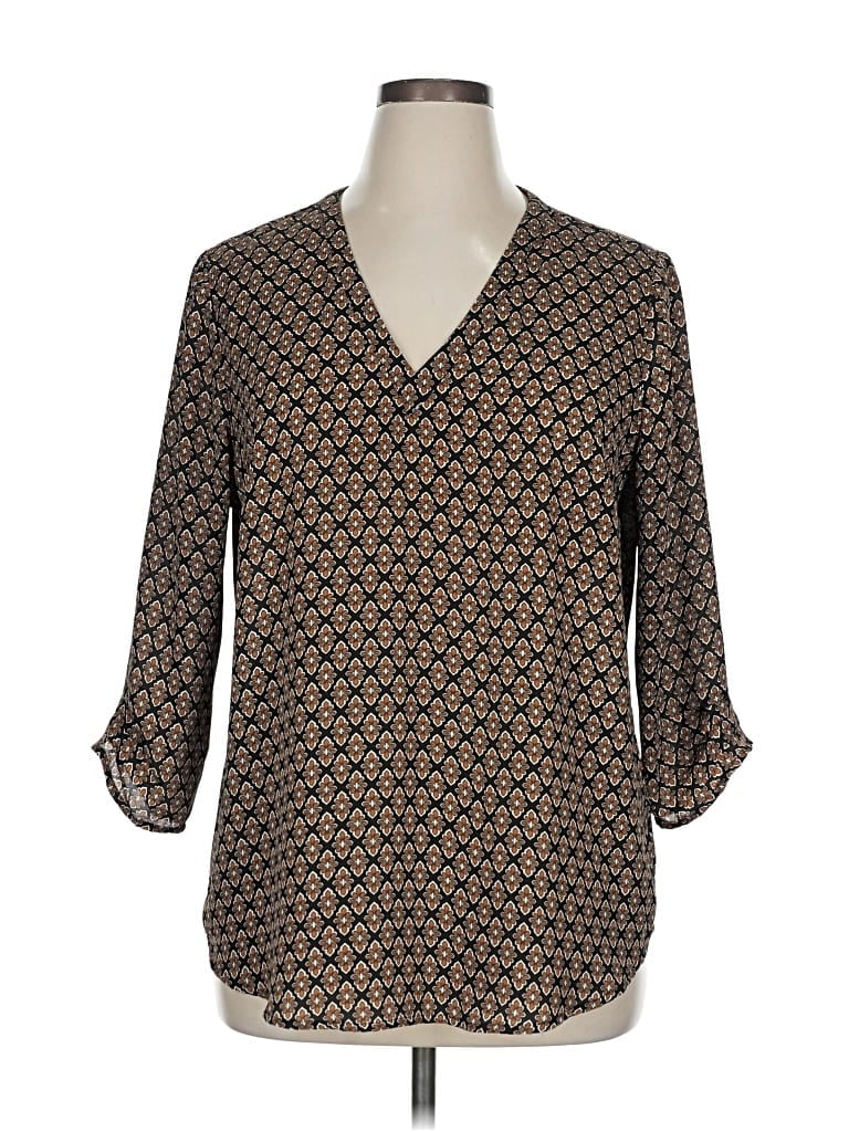Pre-owned Daniel Rainn 3/4 Sleeve Blouse In Brown