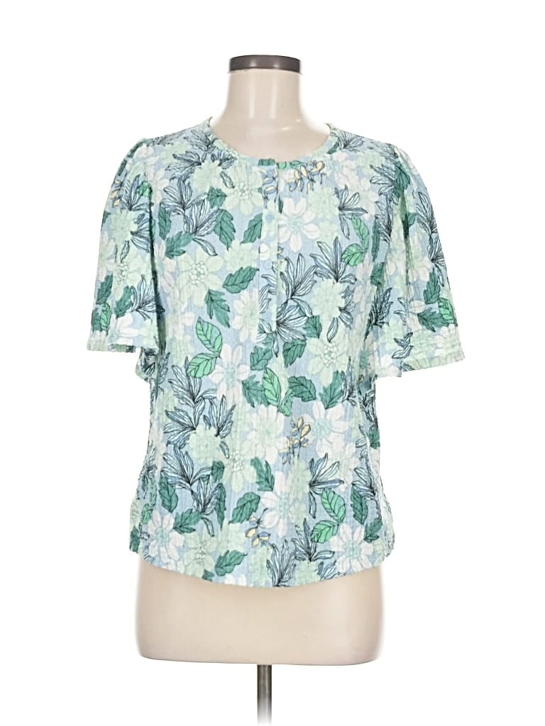 Pre-owned Ann Taylor Loft Short Sleeve Blouse In Green