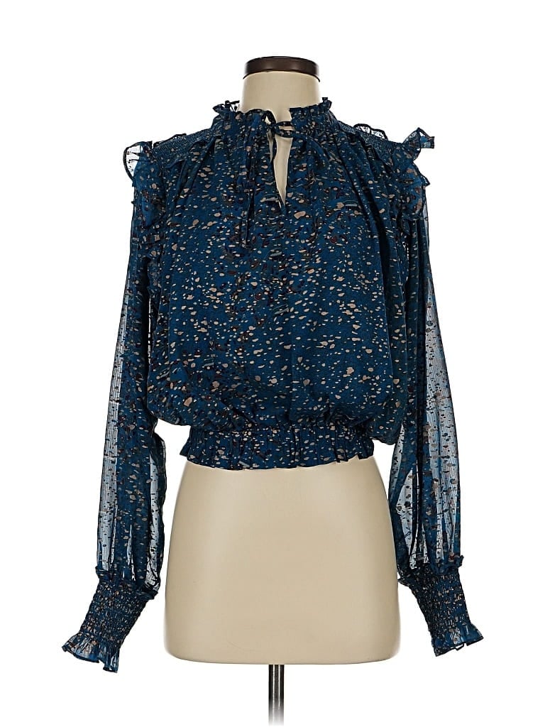 Pre-owned Elan Long Sleeve Blouse In Blue