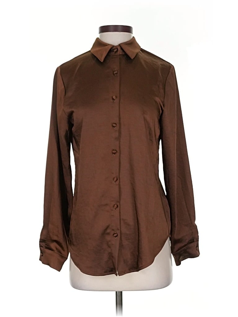 Pre-owned Princess Polly Long Sleeve Blouse In Brown