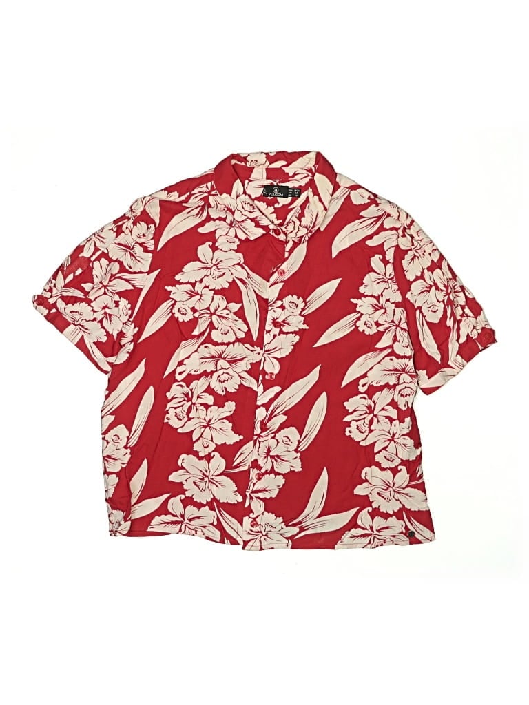 Pre-owned Volcom Kids' Short Sleeve Button Down Shirt In Red