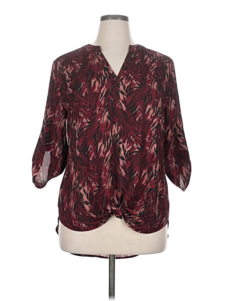 Pre-owned C Established 1946 3/4 Sleeve Blouse In Burgundy