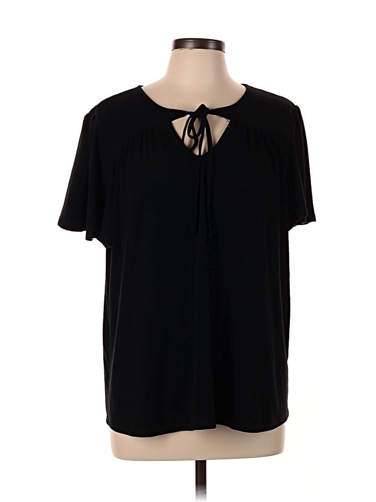 Pre-owned Beacon Short Sleeve Top Black Keyhole Neckline Tops