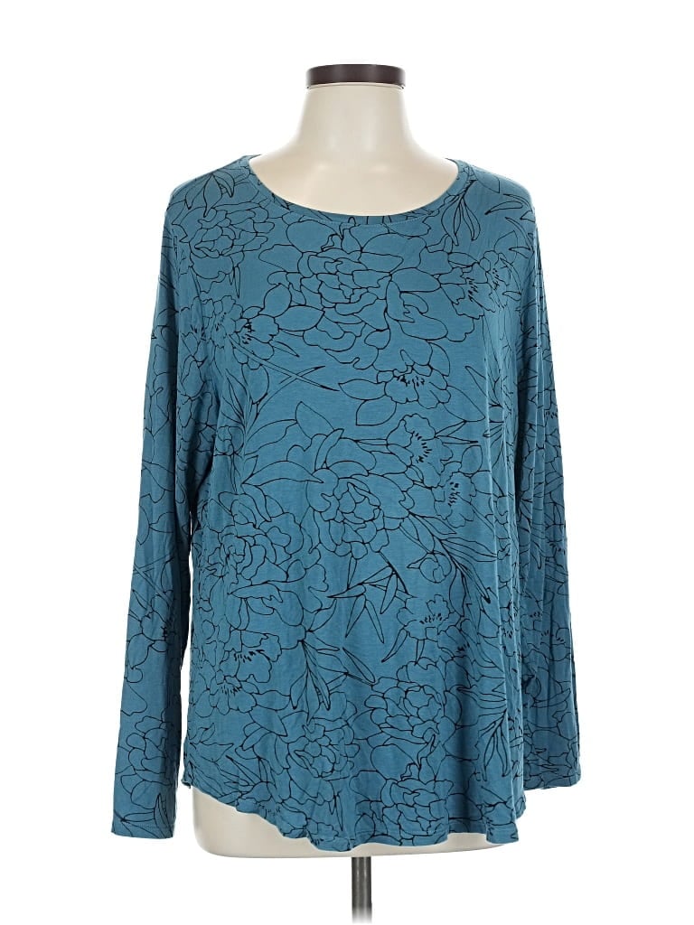 Pre-owned Apt. 9 Long Sleeve Top Teal Boatneck Tops In Blue