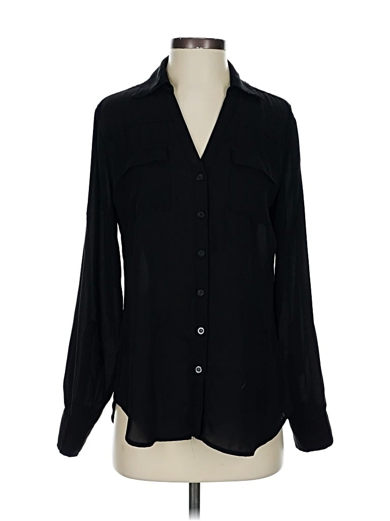 Pre-owned New York And Company Long Sleeve Blouse In Black