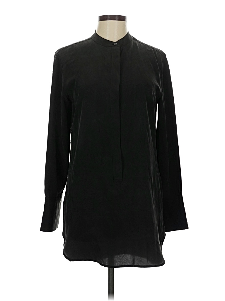 Pre-owned Equipment Long Sleeve Silk Top Black Mock Neckline Tops